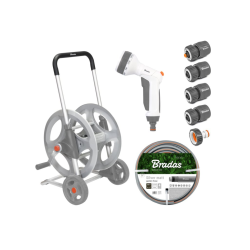 Pojízdný naviják WHITE LINE s hadicí 1/2" 50 m a příslušenstvím SILVER PRO SET, kovový - BRADAS