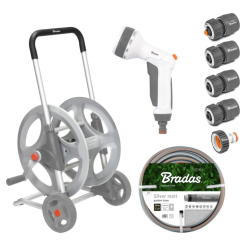 Pojízdný naviják WHITE LINE s hadicí 1/2" 30 m a příslušenstvím SILVER PRO SET, kovový - BRADAS