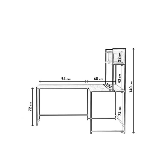 Rohový psací stůl - Hanah Home Study Desk L203 Walnut Rohový psací stůl - Hanah Home Study Desk L203 Walnut