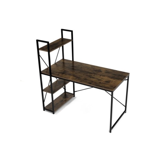 Stůl pracovní s regálem GD-520 OLW, MDF, dekor staré dřevo, černý kov - AUTRONIC Stůl pracovní s regálem GD-520 OLW, MDF, dekor staré dřevo, černý kov - AUTRONIC