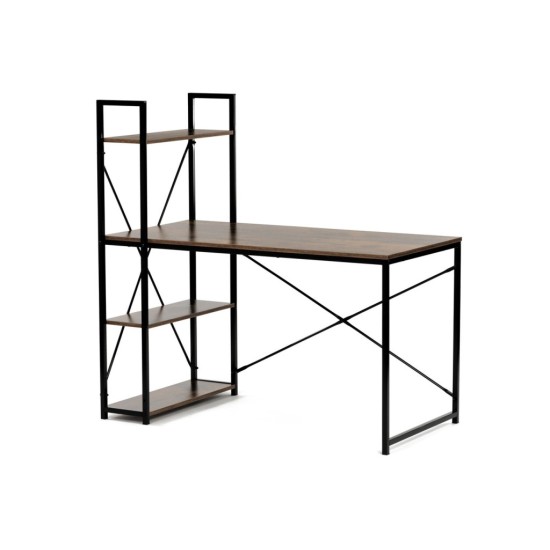 Stůl pracovní s regálem GD-520 OLW, MDF, dekor staré dřevo, černý kov - AUTRONIC Stůl pracovní s regálem GD-520 OLW, MDF, dekor staré dřevo, černý kov - AUTRONIC