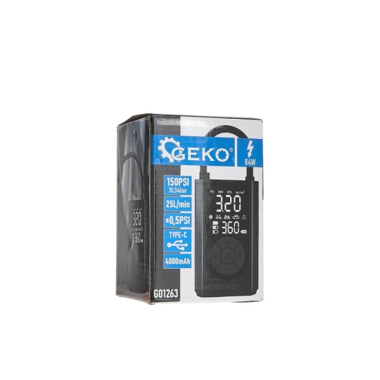 Aku kompresor mini, 7,4V, 4000 mAh, s LED svítilnou - GEKO Aku kompresor mini, 7,4V, 4000 mAh, s LED svítilnou - GEKO