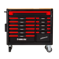 Dílenský vozík, 12 zásuvek, dřevěná deska, sada nářadí 293 ks - MAR-POL