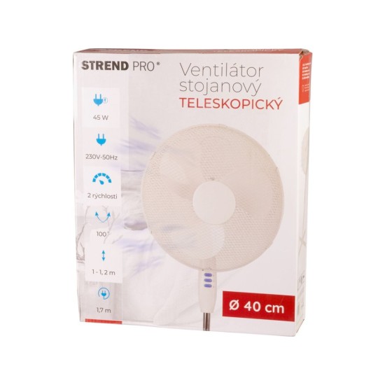 Stojanový ventilátor 40 cm, 45 W, bílý - STREND PRO Stojanový ventilátor 40 cm, 45 W, bílý - STREND PRO