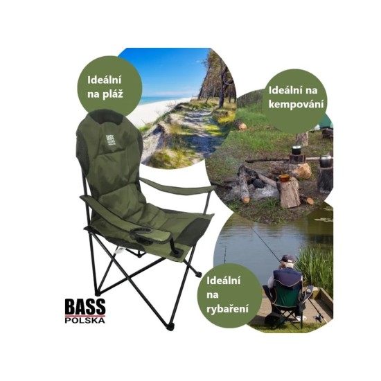 Kempingová židle skládací, zelená - BASS