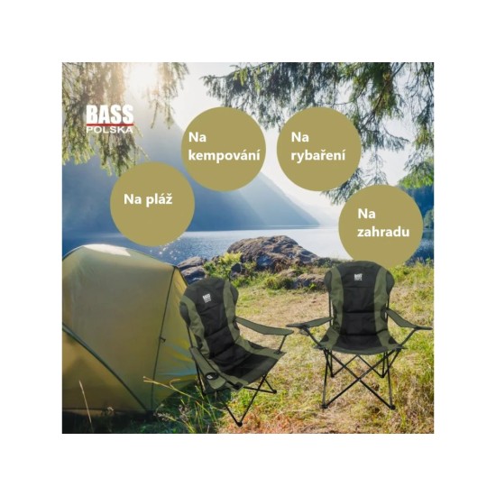 Kempingová židle skládací, zeleno-černá - BASS Kempingová židle skládací, zeleno-černá - BASS