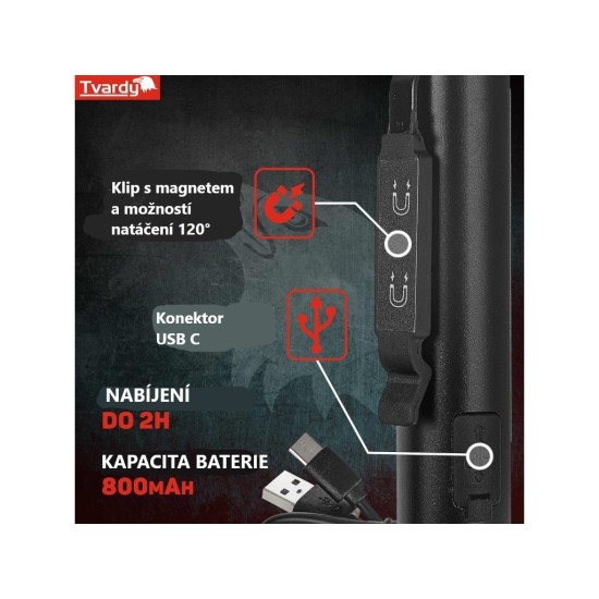 Inspekční LED svítilna 400 lm, 800 mAh, s UV světlem a magnetem - GEKO