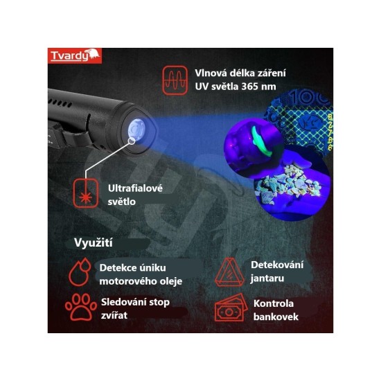 Inspekční LED svítilna 400 lm, 800 mAh, s UV světlem a magnetem - GEKO