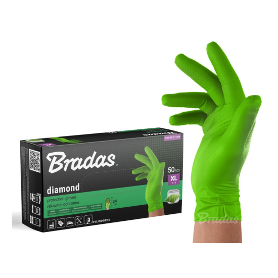 Nitrilové rukavice DIAMOND, pevné, odolné chemikáliím, 50 ks, zelené - BRADAS (Velikost: M (7–8))