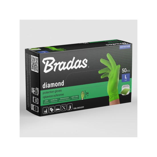 Nitrilové rukavice DIAMOND, pevné, odolné chemikáliím, 50 ks, zelené - BRADAS (Velikost: M (7–8))