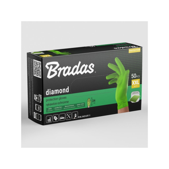 Nitrilové rukavice DIAMOND, pevné, odolné chemikáliím, 50 ks, zelené - BRADAS (Velikost: M (7–8))
