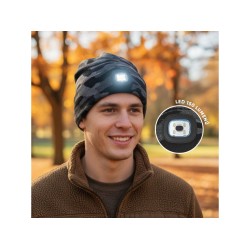 Čepice s LED světlem, USB nabíjení, maskáčová - GEKO