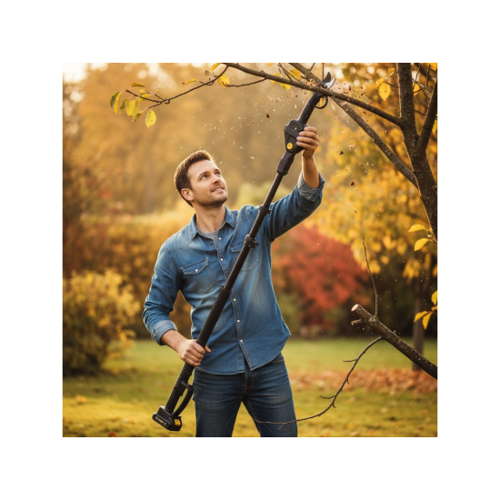 Aku nůžky na větve, sada 2x baterie 21 V / 2,0 Ah a teleskopická násada 125–245 cm - JOHN GARDENER