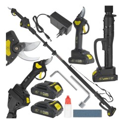 Aku nůžky na větve, sada 2x baterie 21 V / 2,0 Ah a teleskopická násada 125–245 cm - JOHN GARDENER