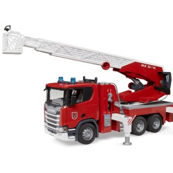 Hasičský vůz Scania Super 560R s otočným žebříkem a majákem se zvukem - BRUDER Hasičský vůz Scania Super 560R s otočným žebříkem a majákem se zvukem - BRUDER