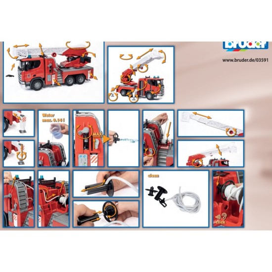 Hasičský vůz Scania Super 560R s otočným žebříkem a majákem se zvukem - BRUDER Hasičský vůz Scania Super 560R s otočným žebříkem a majákem se zvukem - BRUDER