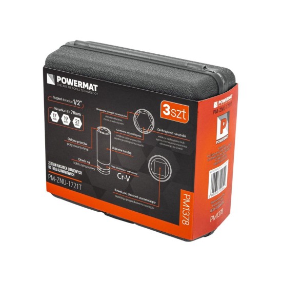 Nástrčné hlavice 1/2" 17, 19, 21 mm na ALU disky - POWERMAT