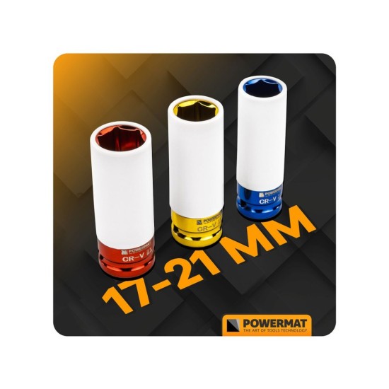 Nástrčné hlavice 1/2" 17, 19, 21 mm na ALU disky - POWERMAT