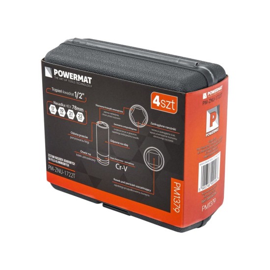 Nástrčné hlavice 1/2" 17, 19, 21, 22 mm na ALU disky - POWERMAT Nástrčné hlavice 1/2" 17, 19, 21, 22 mm na ALU disky - POWERMAT