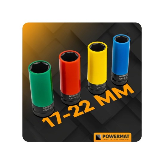 Nástrčné hlavice 1/2" 17, 19, 21, 22 mm na ALU disky - POWERMAT Nástrčné hlavice 1/2" 17, 19, 21, 22 mm na ALU disky - POWERMAT