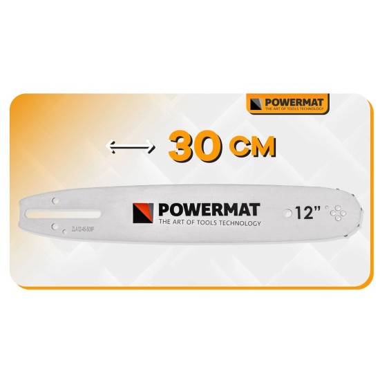 Vodící lišta pro řetězové pily 12" + 2 řetězy 3/8" 1,3 mm 45z - POWERMAT Vodící lišta pro řetězové pily 12" + 2 řetězy 3/8" 1,3 mm 45z - POWERMAT