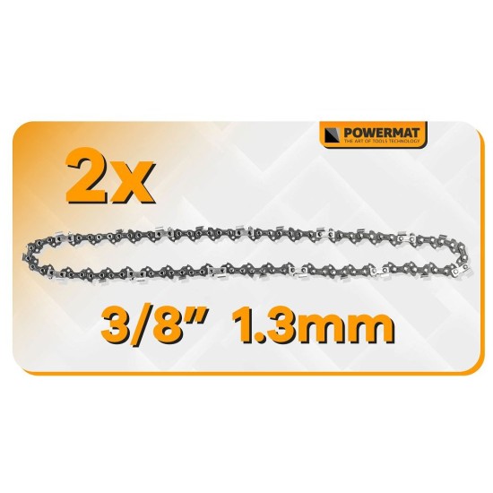 Vodící lišta pro řetězové pily 12" + 2 řetězy 3/8" 1,3 mm 45z - POWERMAT Vodící lišta pro řetězové pily 12" + 2 řetězy 3/8" 1,3 mm 45z - POWERMAT