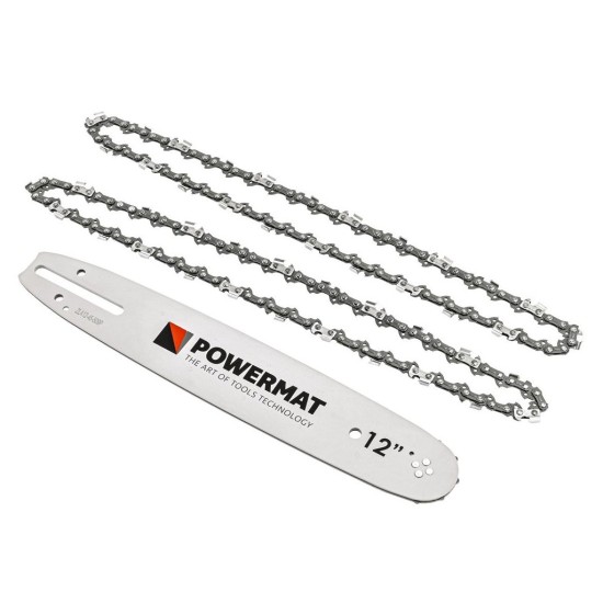Vodící lišta pro řetězové pily 12" + 2 řetězy 3/8" 1,3 mm 45z - POWERMAT Vodící lišta pro řetězové pily 12" + 2 řetězy 3/8" 1,3 mm 45z - POWERMAT