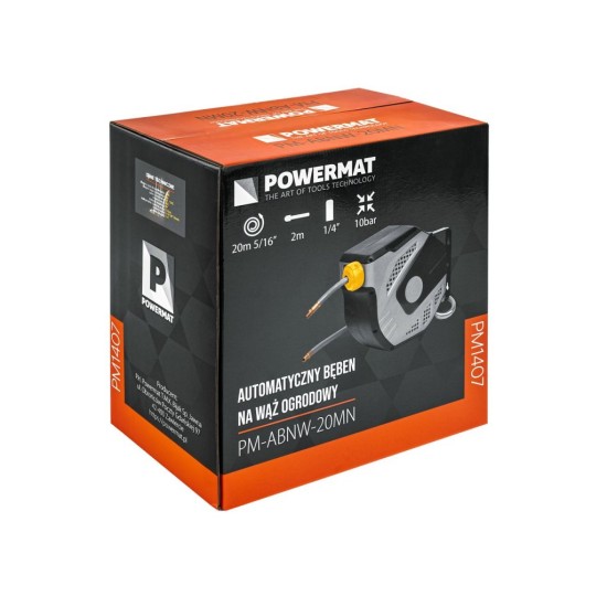 Samonavíjecí buben s pneumatickou hadicí 8×12 mm, 20 m - POWERMAT Samonavíjecí buben s pneumatickou hadicí 8×12 mm, 20 m - POWERMAT