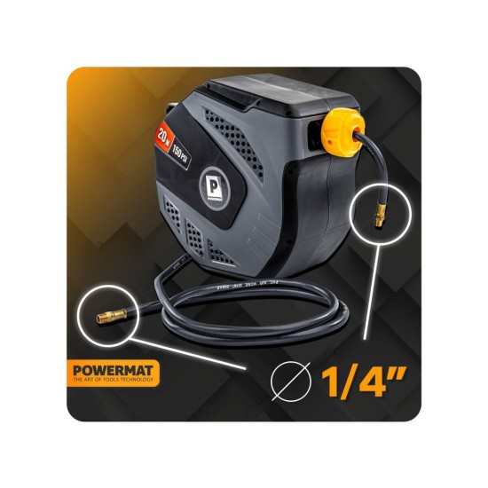 Samonavíjecí buben s pneumatickou hadicí 8×12 mm, 20 m - POWERMAT Samonavíjecí buben s pneumatickou hadicí 8×12 mm, 20 m - POWERMAT