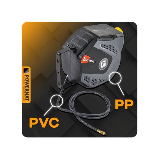 Samonavíjecí buben s pneumatickou hadicí 8×12 mm, 20 m - POWERMAT Samonavíjecí buben s pneumatickou hadicí 8×12 mm, 20 m - POWERMAT