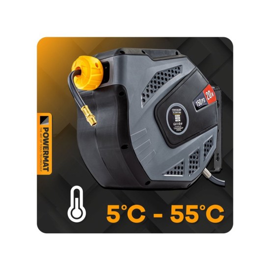 Samonavíjecí buben s pneumatickou hadicí 8×12 mm, 20 m - POWERMAT Samonavíjecí buben s pneumatickou hadicí 8×12 mm, 20 m - POWERMAT