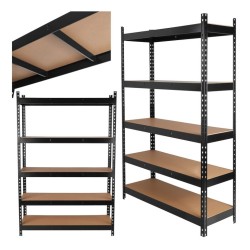 Regál policový 180×40×120 cm, 280 kg, kovový vyztužený, černý - GEKO