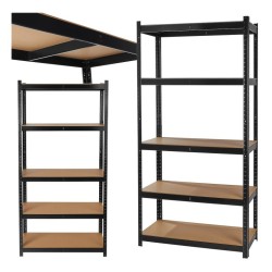 Regál policový 180×40×90 cm, 265 kg, kovový vyztužený, černý - GEKO