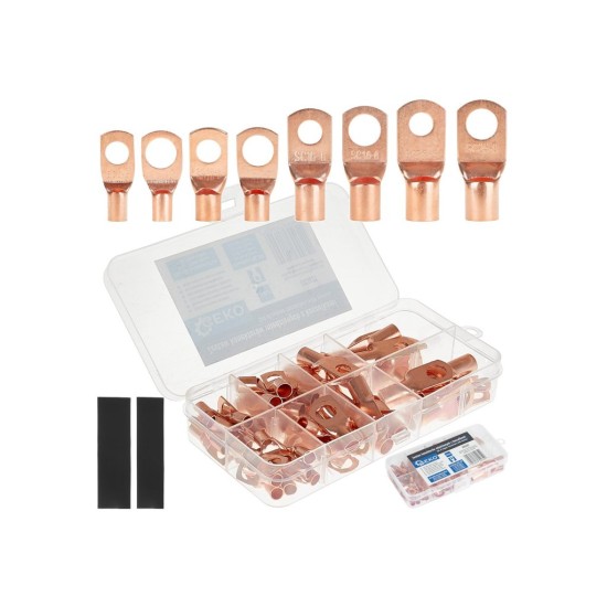 Měděné kabelové očka + smršťovací bužírky, sada 140 ks - GEKO Měděné kabelové očka + smršťovací bužírky, sada 140 ks - GEKO