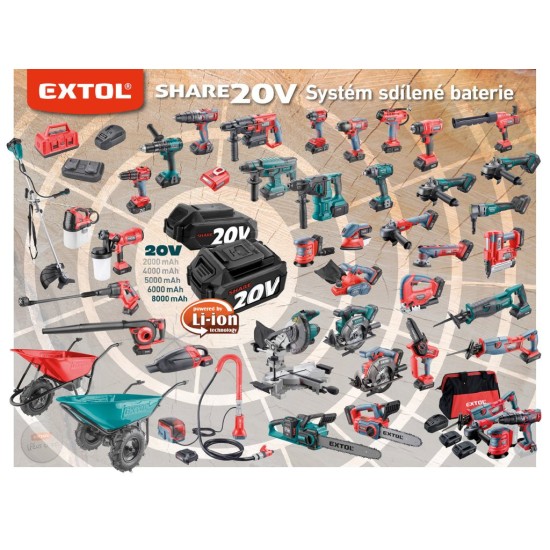 Vazač armatur aku SHARE20V, Brushless, baterie 2 Ah - EXTOL INDUSTRIAL