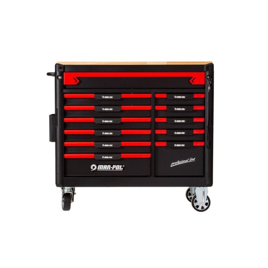 Dílenský vozík na nářadí, 12 zásuvek, dřevěná deska - MAR-POL