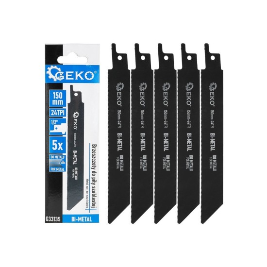 Pilové plátky do ocasky na kov 150 mm, 24 TPI, bimetal, sada 5 ks - GEKO