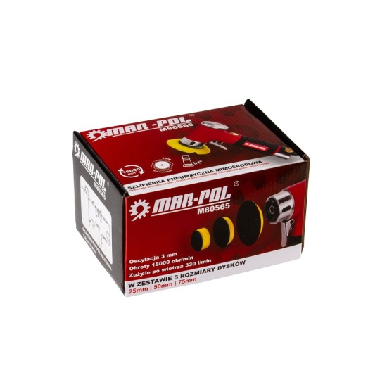 Excentrická bruska a leštička pneumatická, sada 25/50/75 mm - MAR-POL