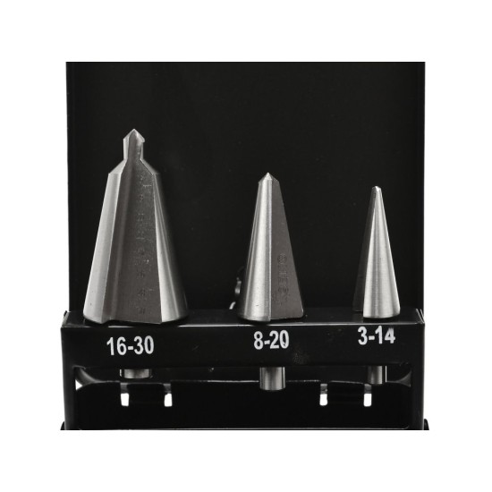 Kuželovité vrtáky 3–30 mm, sada 3 ks, plechový box - GEKO Kuželovité vrtáky 3–30 mm, sada 3 ks, plechový box - GEKO