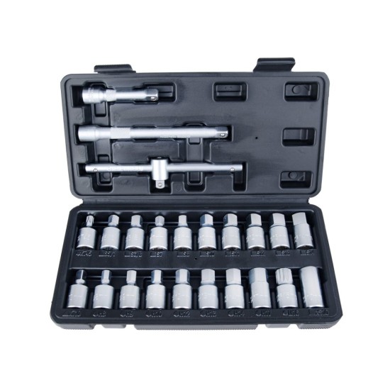 Zástrčné hlavice na zátky olejové vany 3/8", sada 23 dílů - GEKO