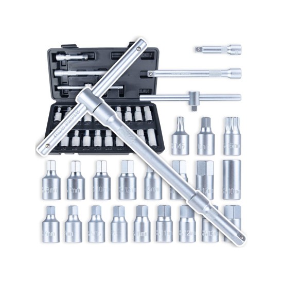 Zástrčné hlavice na zátky olejové vany 3/8", sada 23 dílů - GEKO