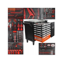 Dílenský vozík, 7 zásuvek + skříňka, sada nářadí DIN3113 306 ks - BJC