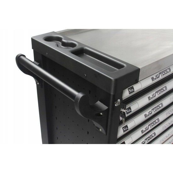 Dílenský vozík, 7 zásuvek + skříňka, sada nářadí DIN3113 306 ks - BJC