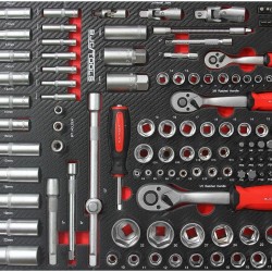 Dílenský vozík, 7 zásuvek + skříňka, sada nářadí DIN3113 306 ks - BJC