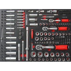 Dílenský vozík, 7 zásuvek + skříňka, sada nářadí DIN3113 306 ks - BJC