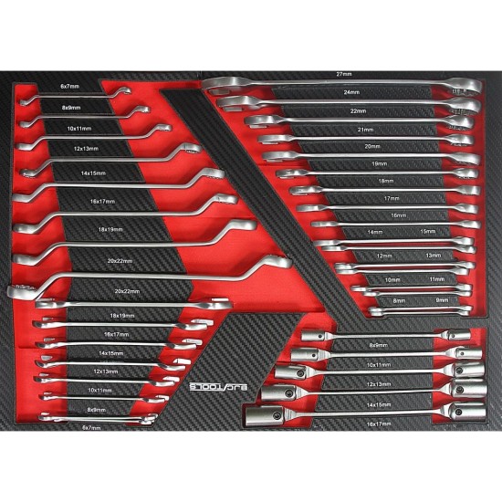 Dílenský vozík, 7 zásuvek + skříňka, sada nářadí DIN3113 306 ks - BJC