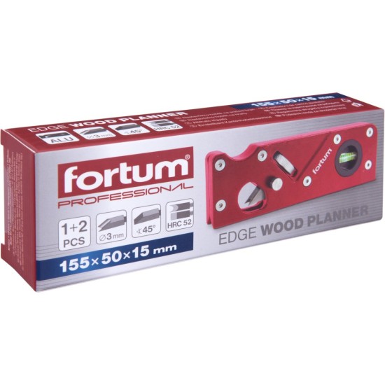 Hoblík – srážeč hran nastavitelný, 2 nože (45° a R3) – FORTUM