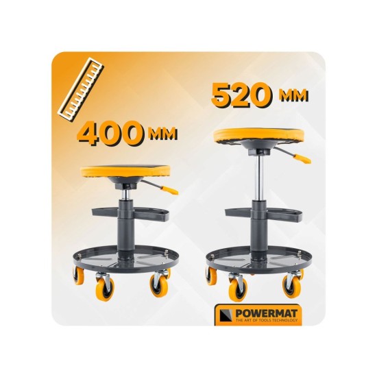 Dílenská stolička 400–520 mm, nosnost 150 kg – POWERMAT