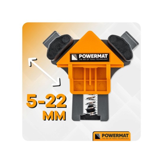 Truhlářské svěrky rohové 90°, 5–22 mm, sada 4 ks – POWERMAT