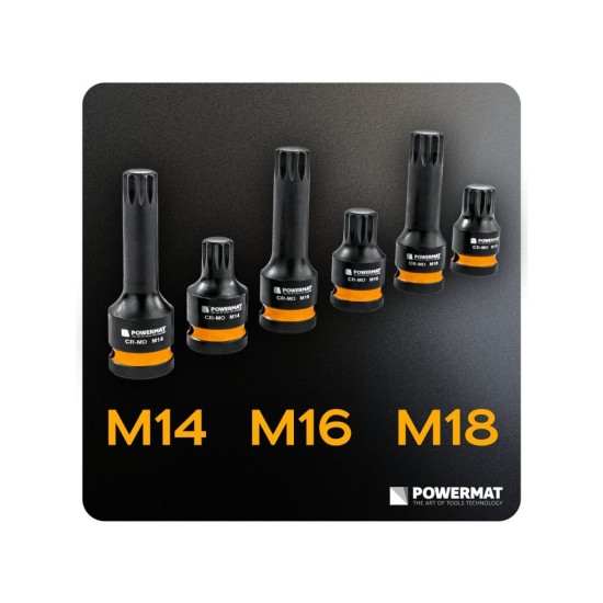 Hlavice rázové zástrčné 1/2" XZN M14–M18, 6 ks (2 délky) – POWERMAT